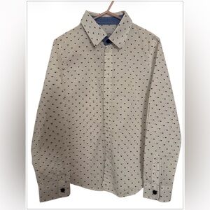Armani Junior White Button-Down with Navy Micro Hearts